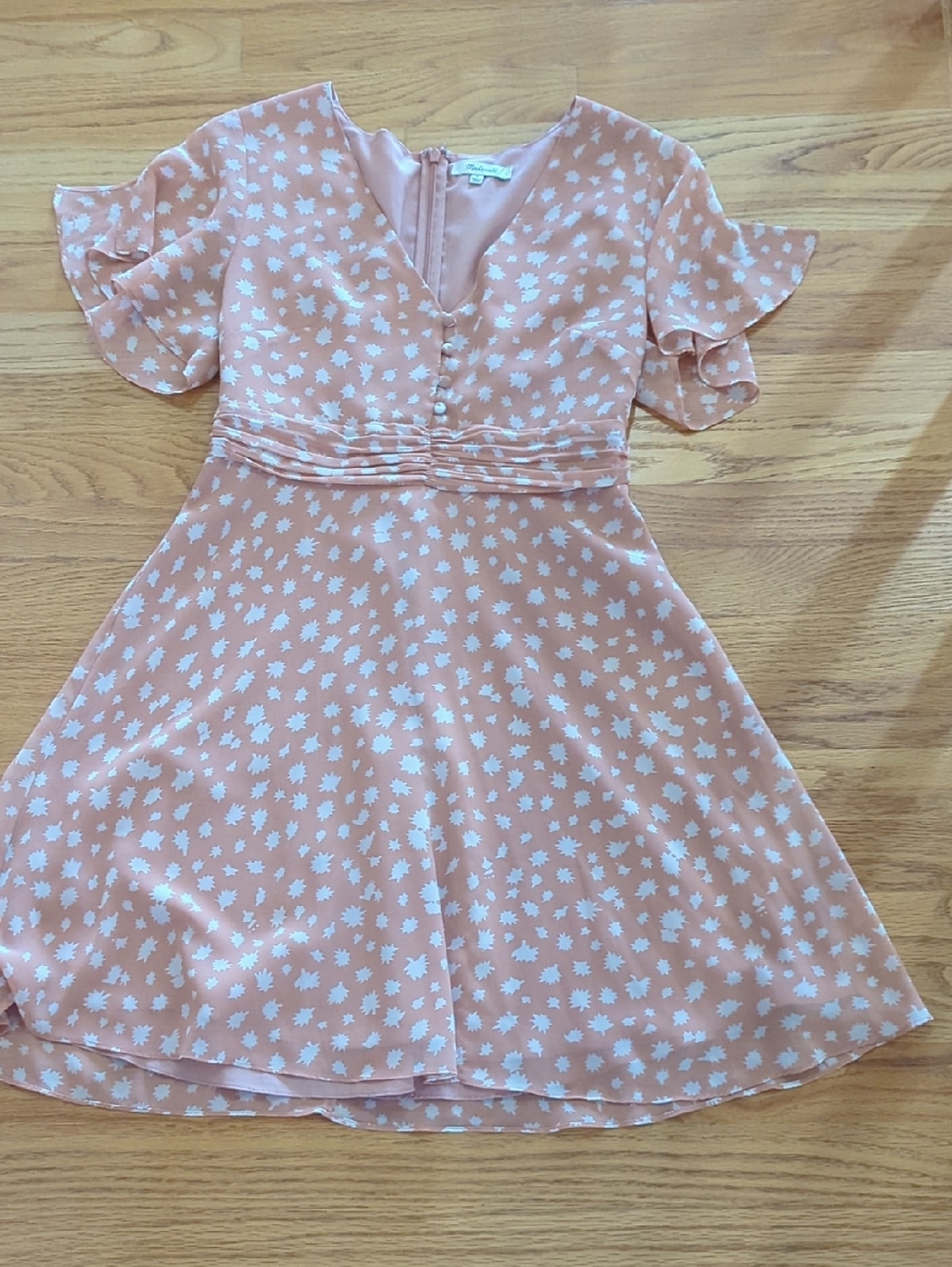 Madewell Pink Floral Flutter Sleeve Dress